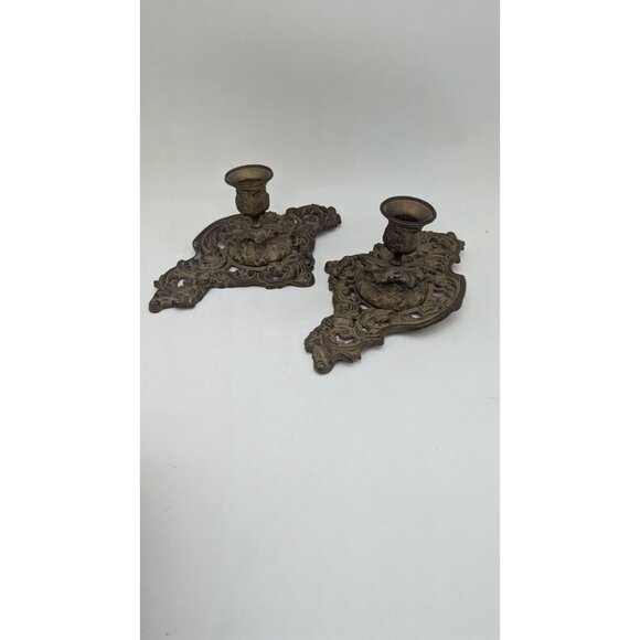 Vintage Ornate Art Nouveau candle holders brass 10" x 6 set of 2 - Picture 8 of 8